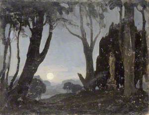 Moonlight Scene with a Statue