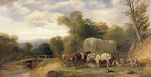 Carthorses and Rustics by a Stream