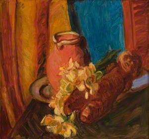 Narcissi and Carved Wooden Figure