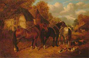 Farm Scene with Cart Horses