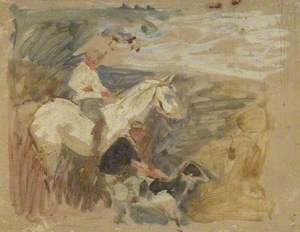 Study of a Rider with Man and Calf
