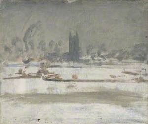 Study of a Barge on the Stour at Dedham in Snow