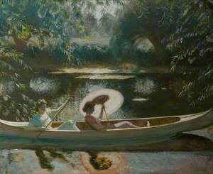 The White Canoe, Two Young Ladies Reclining in a Canoe on the Stour at Flatford