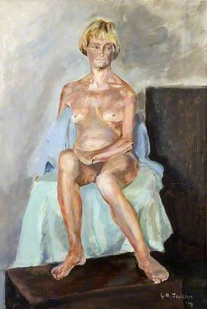 Fair-Haired Seated Nude on Green and Blue Drapery, 1979