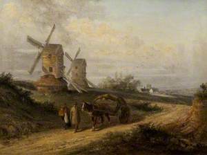 Country Scene with Two Windmills