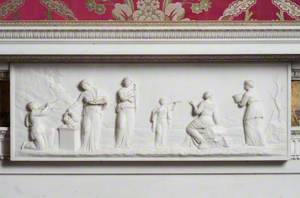 Fireplace Relief with Classical Figures Dancing, Playing Pipes and Sacrificing
