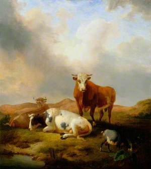 Cattle and Goat in a Meadow
