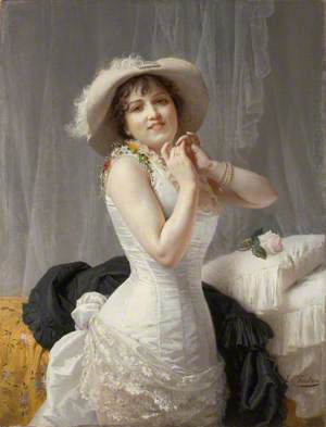 Woman in a Hat and Undergarments