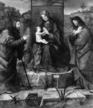 Virgin and Child Enthroned with Saint James Major and Saint John the Evangelist