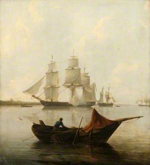 A Frigate and Other Vessels Becalmed Inshore