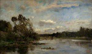 River Scene with Wooded Banks