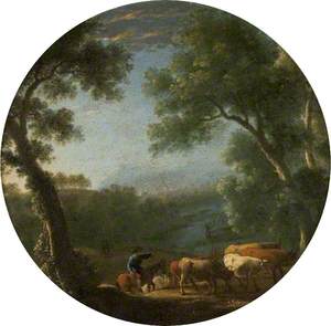 Wooded Landscape with a Horseman Driving Cattle