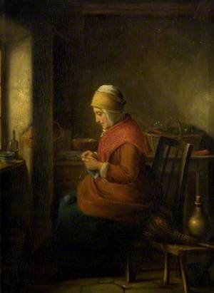 Interior with an Old Woman Knitting