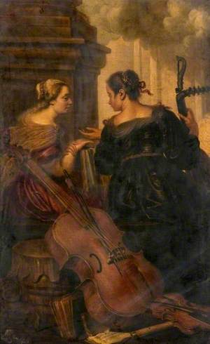 Two Seated Women with Musical Instruments