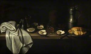 Still Life: Oysters, a Glass and a Decanter