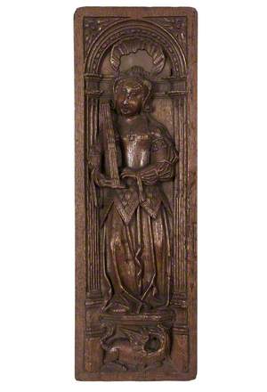 Carved Oak Panel, Possibly Saint Cecilia*