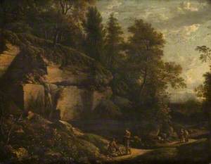 A Disused Quarry in a Wood, with Figures