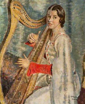 Heloise Russell-Fergusson (1896–1970) with a Clàrsach (Gaelic Harp)