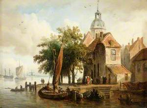 Dutch Scene with Boats and Figures