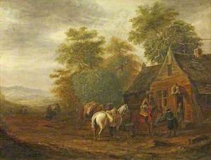 Horses and People Outside an Inn