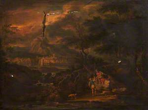 An Italianate Landscape with Three Banditti and a Dog