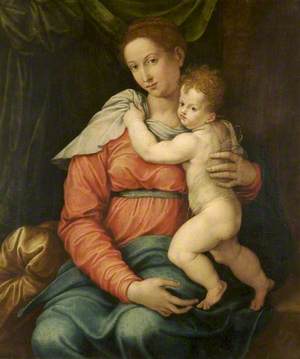 Virgin and Child before a Green Curtain