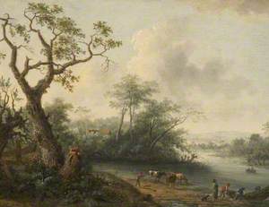 Landscape with Men and Cattle at the Edge of a River