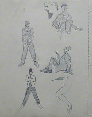 Figure Studies: Head and Umbrella & Two Scenes at a Football Match