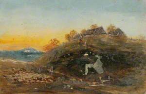 Landscape with Cottage at Sunset