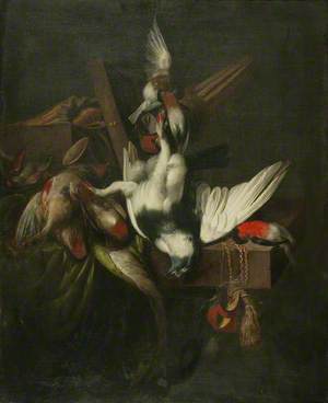 Still Life with Dead Pigeon, Finches and Falcons' Hoods