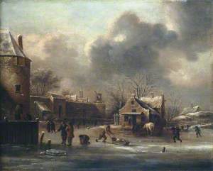 Skating Scene: Figures on the Ice near the Walls of a Town