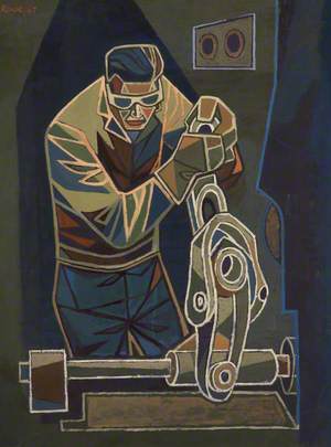 Man with Goggles at Machine