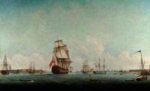 British Man of War and Other Shipping in Portsmouth Harbour