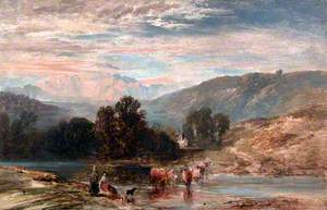 River Scene with Peasants and Cattle