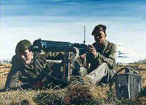 Royal Marines Firing a .303 Vickers Machine-Gun on Loan to 'NP8901' from Falkland Islands Defence Force, Back of Wireless Ridge, Moody Brook