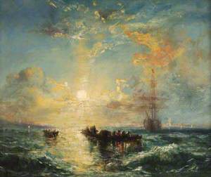 Sunset on Southampton Water Showing a Seascape with Shipping and the Isle of Wight