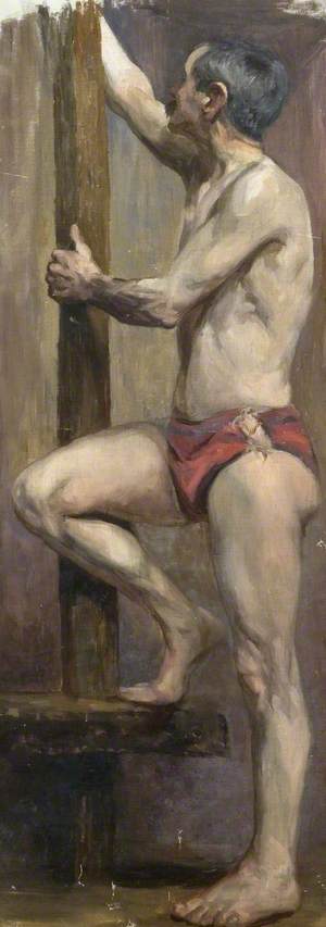 Male Semi-Nude Model Holding an Easel at the Herkomer School
