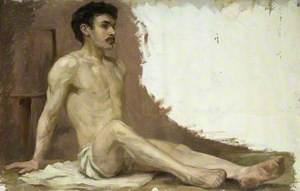 Seated Semi-Nude Male Model at the Herkomer School