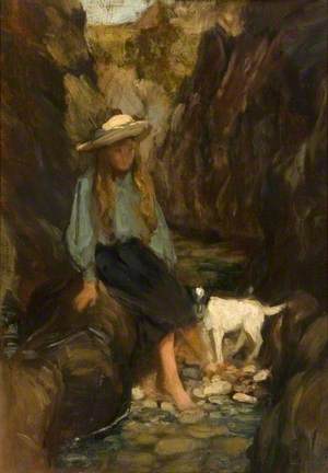 Girl and Dog in a Rocky Cleft