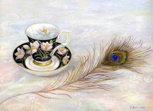 Peacock Feather and Bone China Cup and Saucer