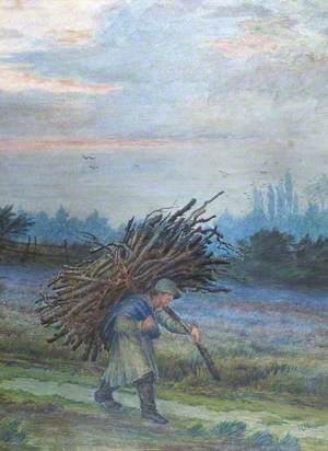 Man with a Bundle of Firewood in a Country Lane