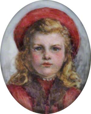 Unknown Young Girl in Red Dress and Hat