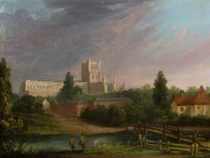 View of St Albans Abbey with the 'Fighting Cocks'