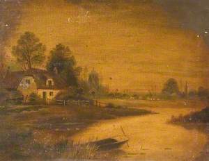 Cottage by a River with a Punt in the Foreground