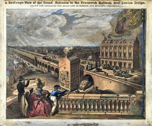 Bird's-Eye View of the Grand Entrance to the Greenwich Railway, next to London Bridge