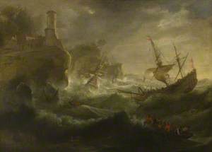Ships Foundering off a Rocky Coast