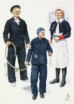 Women's Royal Naval Service and Queen Alexandra's Royal Naval Nursing Service: Women's Royal Naval Service Boats' Crew, Home Waters, 1943; Women's Royal Naval Service Motor Mechanic, Home Waters, 1943; Nursing Sister, Queen Alexandra's Royal Naval Nursing Service Reserve, 1942