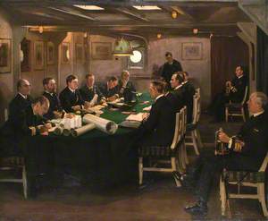 The End: The Fore-Cabin of HMS 'Queen Elizabeth' with Admiral Beatty Reading the Terms of the Surrender of the German Navy, Rosyth, 16 November 1918