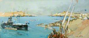Ferry Post, Ballah, Suez Canal: Anzac Day Celebrations, Carley Float Race, 'HM Hopper 32', Official Judge Ship
