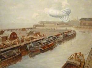 A Barrage Balloon over a Dock at Hull
